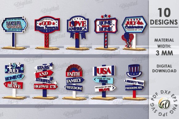 3D 4th of July Stands Laser Cut Bundle for Signs