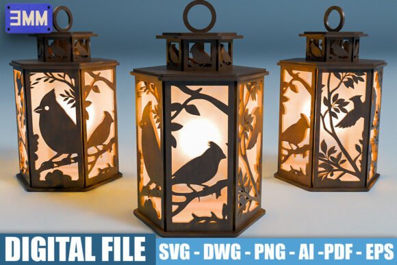3D Cardinal Bird Lantern Laser Cut Files for Creative Stands