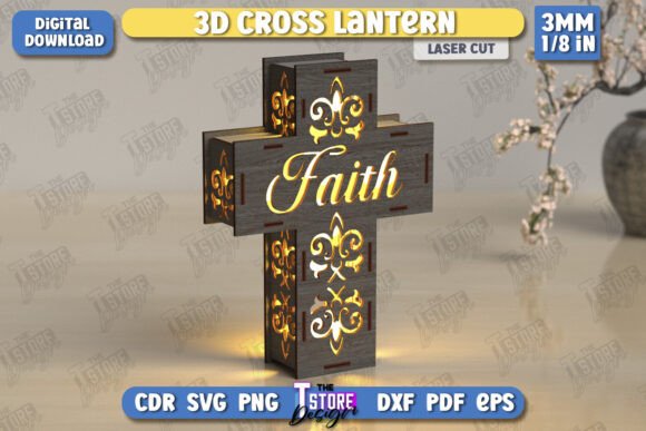 3D Cross Lantern Laser Cut Design for Ornaments