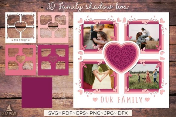 3D Family Shadow Box SVG for Real Embroidery Projects