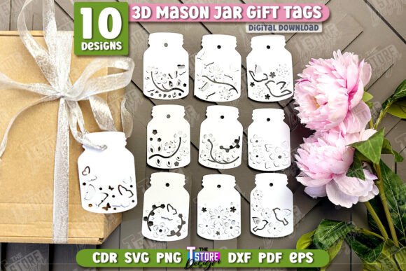 3D Mason Jar Gift Tags Bundle: A Versatile SVG Shape for Local Business Branding