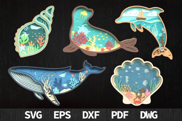 3D Ocean World Laser Cut SVG Bundle for Wall Decor Projects