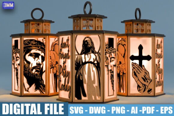 3D Religious Prayer Lantern SVG DXF for Laser Cutting Stands