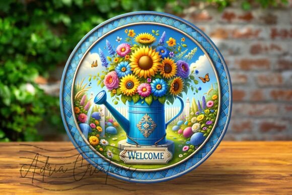3D Spring Welcome Sign Watering Can Png for Crafts and Graphics