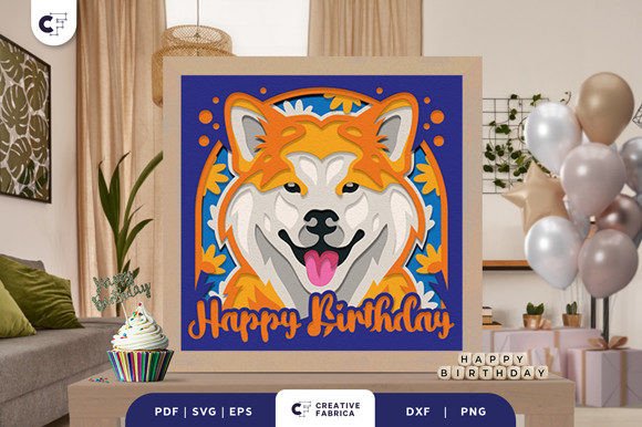 Birthday Akita 3D SVG for Creative Sellers