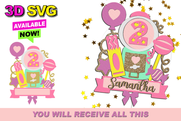 Bubble Gum Cake Topper 3D SVG for Birthday Crafts
