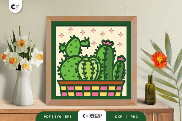 Cute Cacti in a Pot 3D Shadow Box SVG Review