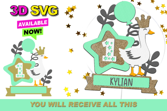 Goose Cake Topper 3D SVG for Birthday Branding