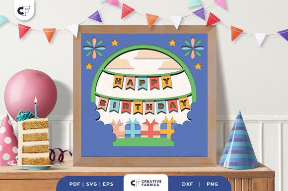 Happy Birthday Banner 3D Shadow Box SVG Review
