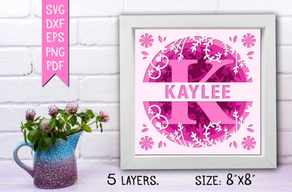 “K” 3D Flower Split Monogram Shadow Box for Branding and Marketing