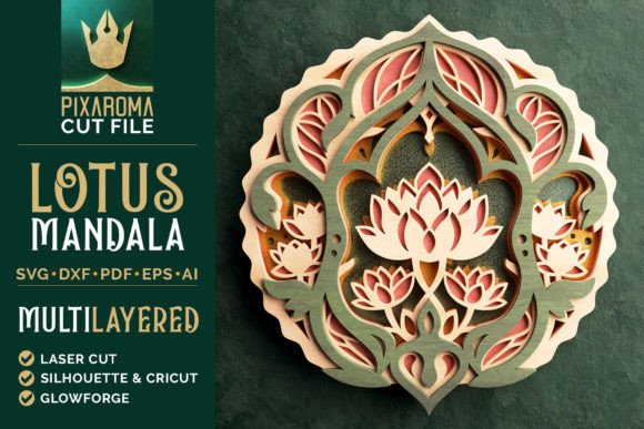 Lotus Flower Mandala 3D Layered - Laser Cutting Wall Decor
