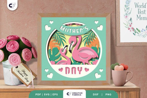 Mama and Baby Flamingo 3D Paper Cut SVG for Holidays