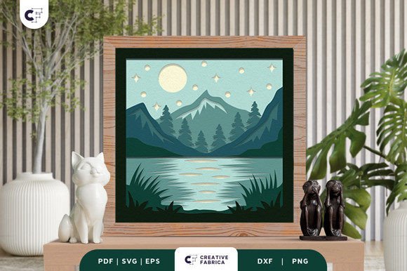 Mountain Forest Lake 3D Layered Papercut: A 3D SVG Ornament for Editorial Design