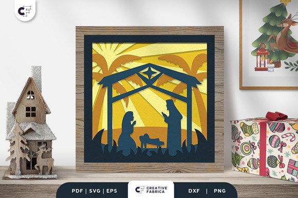 Nativity Scene 3D Light Box Paper Cut: A Christmas Graphic Design Asset for Crafters