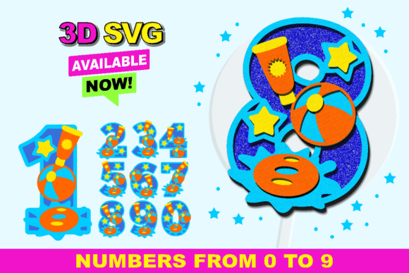 Pool Party Numbers 3D SVG for Laser Cutting Birthday Branding
