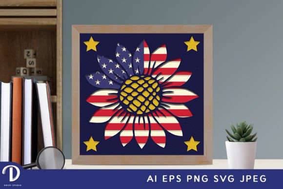Sunflower U.S Flag 3D SVG for Independence Day Creations