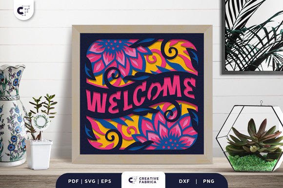 Sunflower Welcome Sign 3D Paper Cut SVG for Home Décor